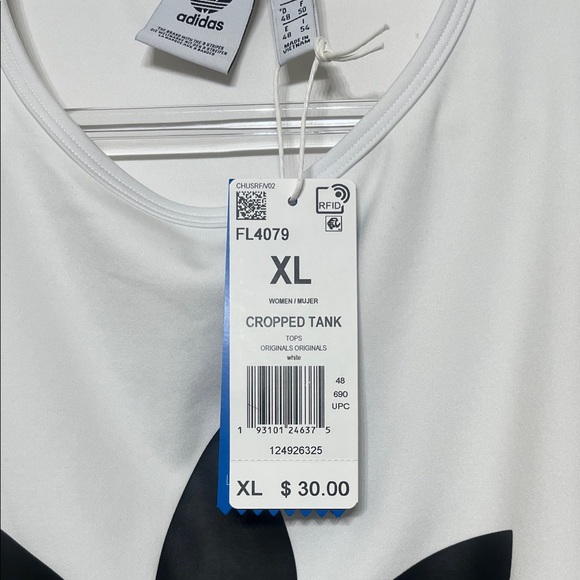 Adidas Originals Women's Size XL White Cropped Tank Top with Black Trefoil Logo - Picture 4 of 7